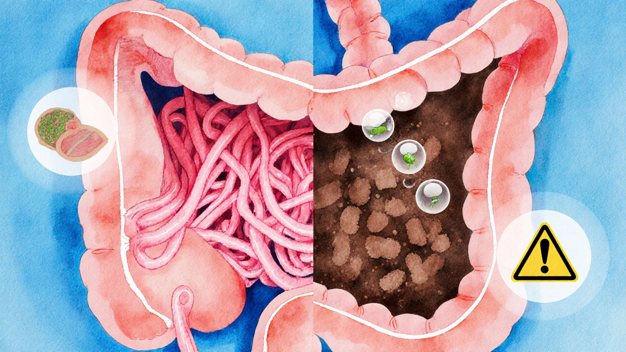 Схема желудка кота, показывающая разложение белков и бактерии Salmonella, Campylobacter.