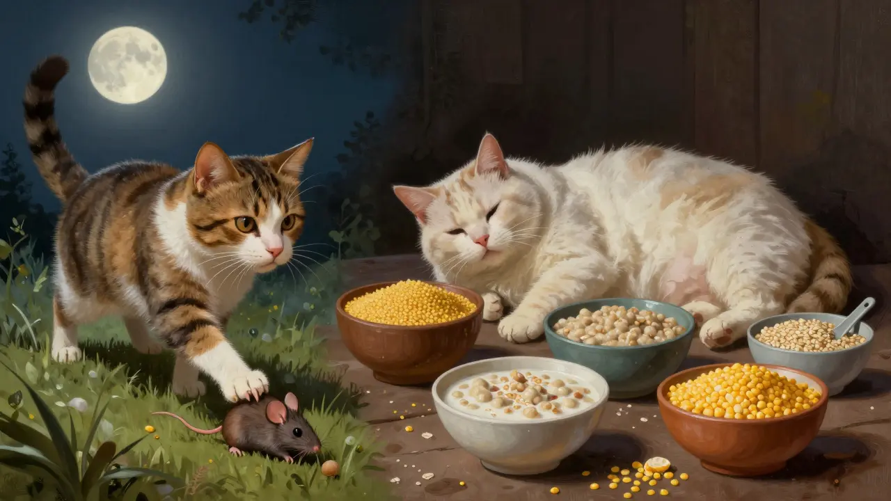 Кошка: слева — охотник, справа — больная от неправильной еды.