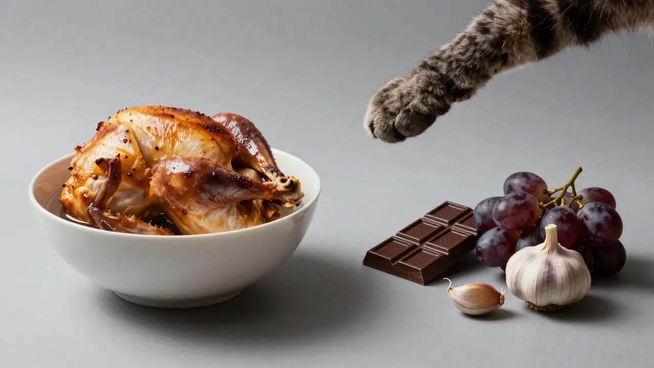 Сравнение полезных продуктов для кошек и опасных продуктов, таких как шоколад